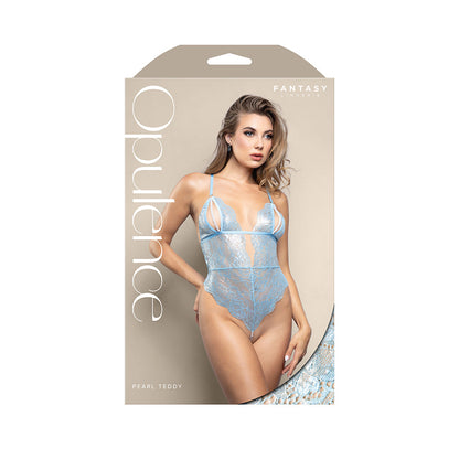 LENCERÍA DE FANTASÍA - TEDDY OPULENCIA CON COPAS DE PERLAS DIVIDIDAS, ESPALDA ABIERTA Y ENTREPIERNA DE HILO DE PERLAS AZUL CLARO L/XL