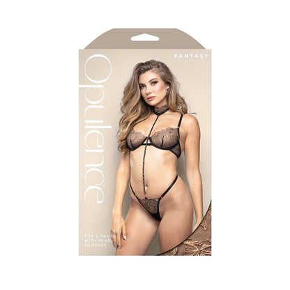 FANTASY LINGERIE - OPULENCE UNDERWIRE BRA & G STRING WITH REMOVABLE ADJUSTABLE PEARL STRING HARNESS