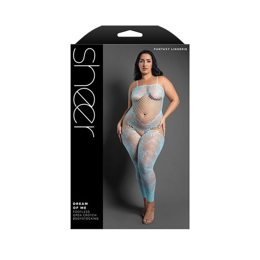 FANTASY LINGERIE - SHEER DREAM OF ME FOOTLESS OPEN-CROTCH BODYSTOCKING LIGHT BLUE QUEEN SIZE
