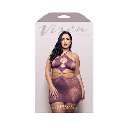 LENCERÍA FANTASÍA - VESTIDO HALTER CON ABERTURAS VIXEN FOCUS ON ME WISTERIA PÚRPURA TALLA QUEEN