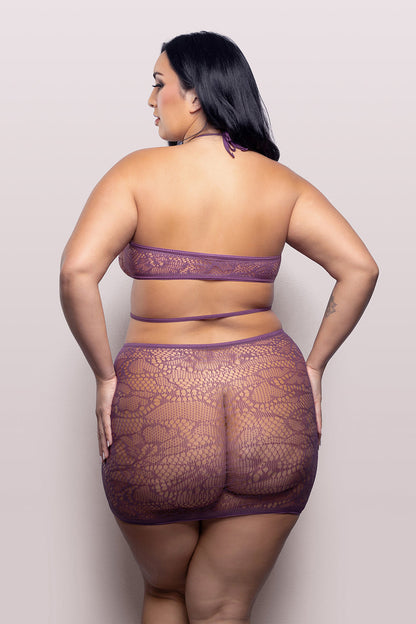 LENCERÍA FANTASÍA - VESTIDO HALTER CON ABERTURAS VIXEN FOCUS ON ME WISTERIA PÚRPURA TALLA QUEEN