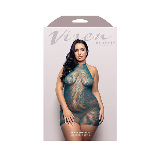 LENCERÍA DE FANTASÍA - VIXEN MASTERPIECE VESTIDO CON CUELLO HALTER Y LAZADA COLOR VERDE AZULADO OSCURO TALLA GRANDE