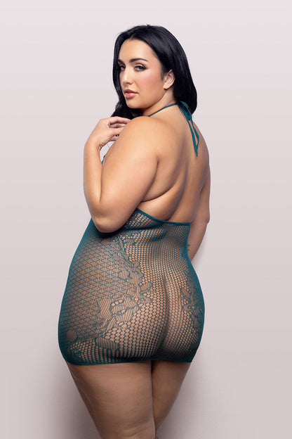 FANTASY LINGERIE - VIXEN MASTERPIECE HALTER TIE DRESS DARK TEAL QUEEN SIZE