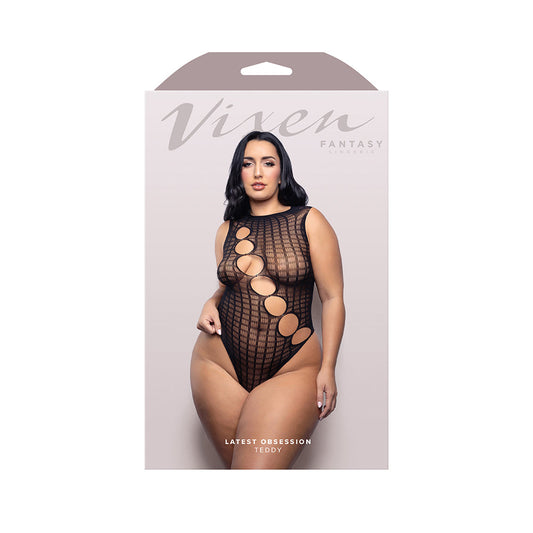 LENCERÍA FANTASÍA - TEDDY VIXEN LATEST OBSESSION CON ABERTURAS DIAGONALES CON ESTRÁS NEGRO TALLA QUEEN
