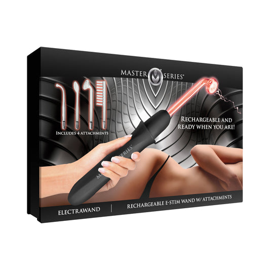 XR BRANDS - MASTER SERIES ELEKTRAWAND RECHARGEABLE E-STIM WAND WITH ATTACHMENTS BLACK