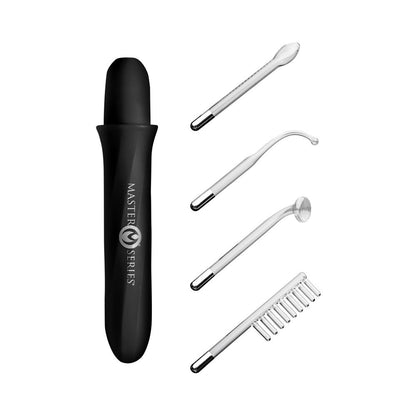 XR BRANDS - MASTER SERIES ELEKTRAWAND RECHARGEABLE E-STIM WAND WITH ATTACHMENTS BLACK
