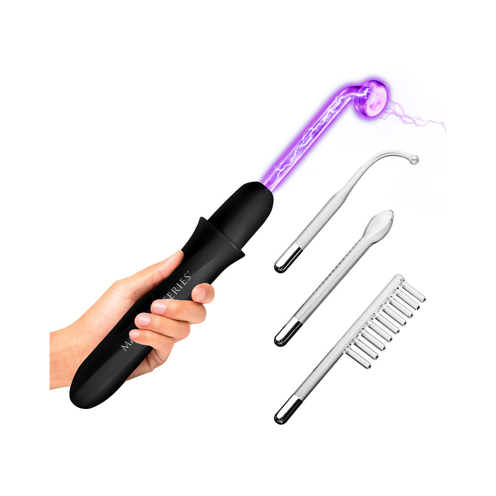 XR BRANDS - MASTER SERIES ELEKTRAWAND RECHARGEABLE E-STIM WAND WITH ATTACHMENTS BLACK