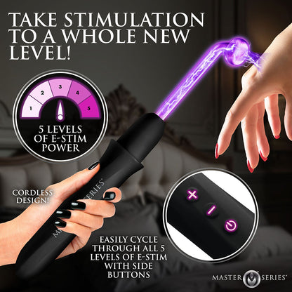 XR BRANDS - MASTER SERIES ELEKTRAWAND RECHARGEABLE E-STIM WAND WITH ATTACHMENTS BLACK
