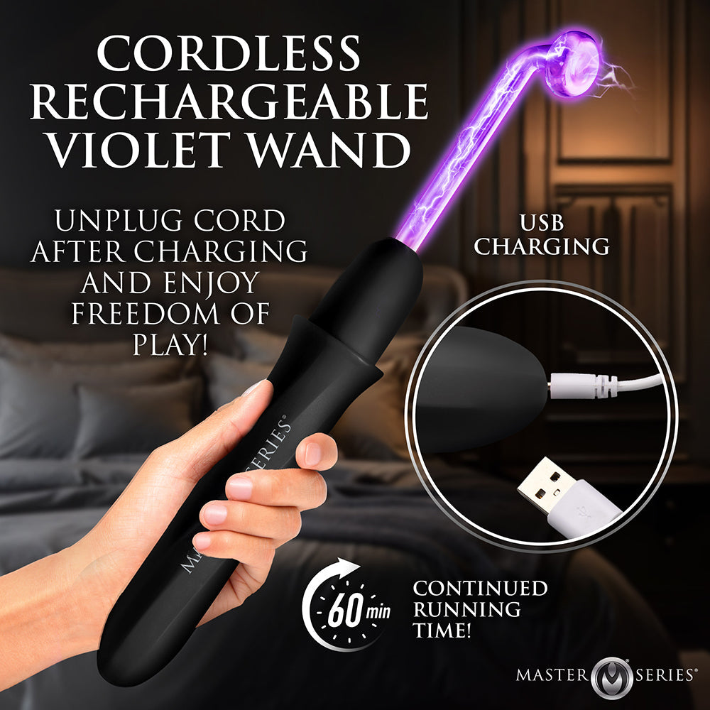 XR BRANDS - MASTER SERIES ELEKTRAWAND RECHARGEABLE E-STIM WAND WITH ATTACHMENTS BLACK