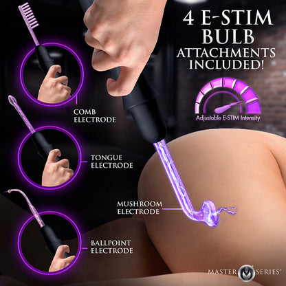 XR BRANDS - MASTER SERIES ELEKTRAWAND RECHARGEABLE E-STIM WAND WITH ATTACHMENTS BLACK