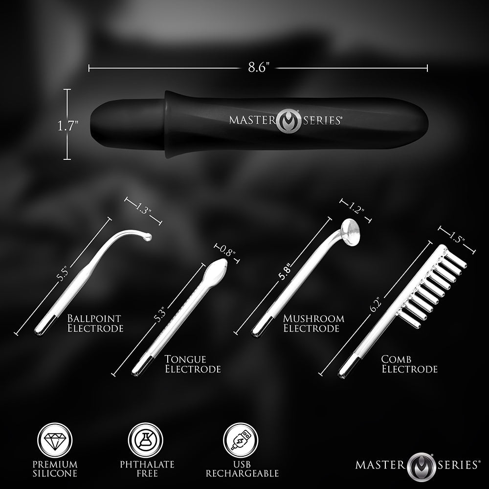 XR BRANDS - MASTER SERIES ELEKTRAWAND RECHARGEABLE E-STIM WAND WITH ATTACHMENTS BLACK