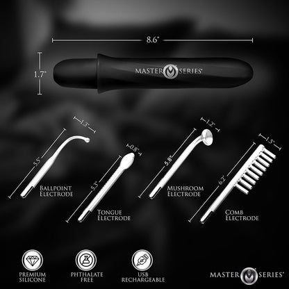 XR BRANDS - MASTER SERIES ELEKTRAWAND RECHARGEABLE E-STIM WAND WITH ATTACHMENTS BLACK