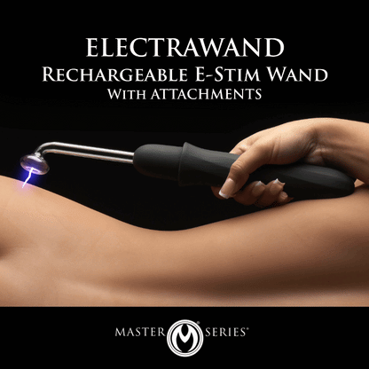 XR BRANDS - MASTER SERIES ELEKTRAWAND RECHARGEABLE E-STIM WAND WITH ATTACHMENTS BLACK