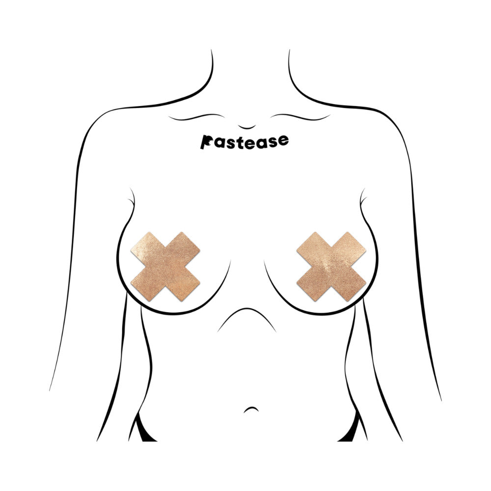 PASTEASE - EVERYDAY REUSABLE PASTIES ROSE GOLD VEGAN LUXURY SUEDE CROSS NIPPLE COVERS