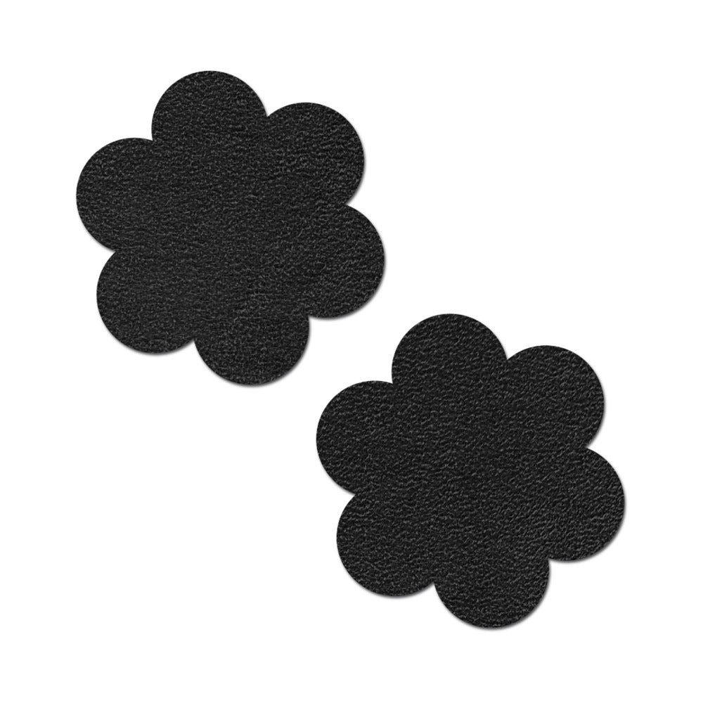 PASTEASE - EVERYDAY REUSABLE PASTIES ONYX FLAT BLACK VEGAN SUEDE FLOWER NIPPLE COVERS