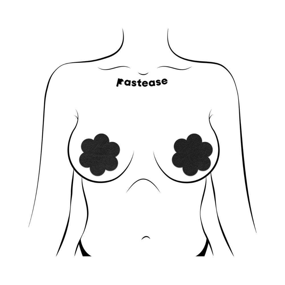 PASTEASE - EVERYDAY REUSABLE PASTIES ONYX FLAT BLACK VEGAN SUEDE FLOWER NIPPLE COVERS