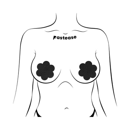 PASTEASE - EVERYDAY REUSABLE PASTIES ONYX FLAT BLACK VEGAN SUEDE FLOWER NIPPLE COVERS