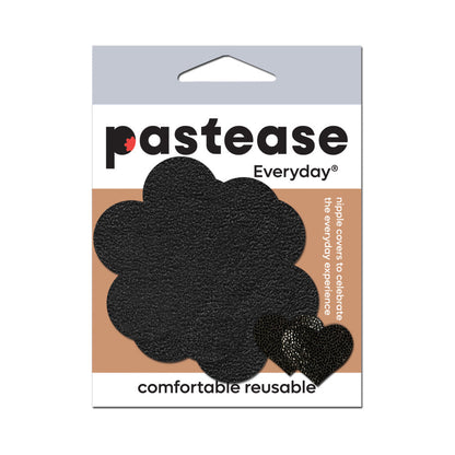 PASTEASE - EVERYDAY REUSABLE PASTIES ONYX FLAT BLACK VEGAN SUEDE FLOWER NIPPLE COVERS
