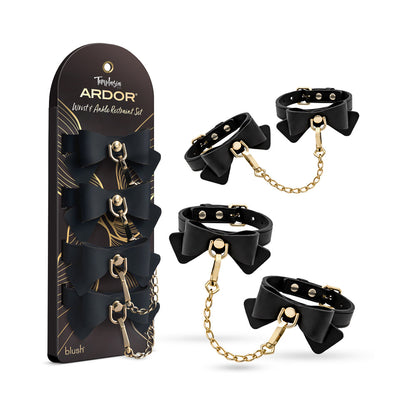BLUSH - TEMPTASIA ARDOR WRIST & ANKLE RESTRAINTS BLACK WITH BOW