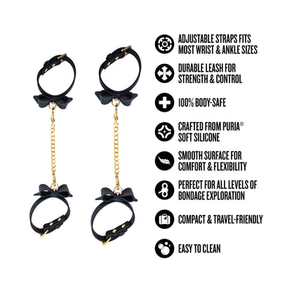 BLUSH - TEMPTASIA ARDOR WRIST & ANKLE RESTRAINTS BLACK WITH BOW