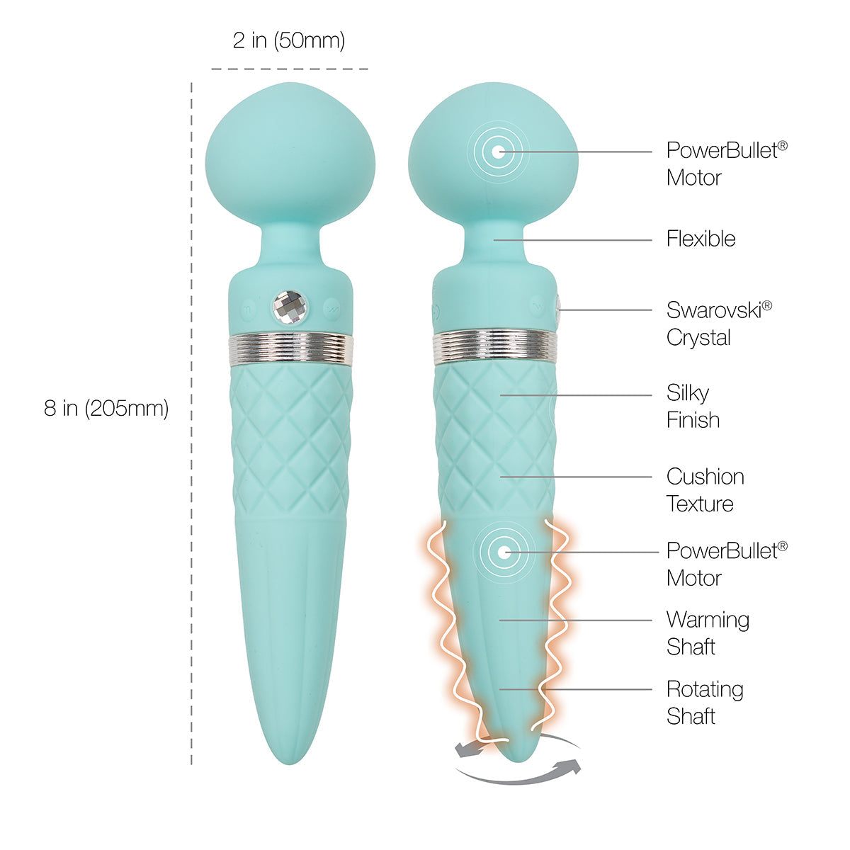 PILLOW TALK SULTRY DUAL-ENDED WARMING MASSAGER WAND TEAL