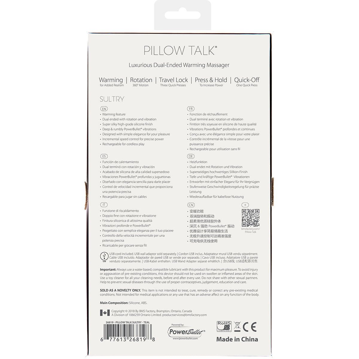 PILLOW TALK SULTRY DUAL-ENDED WARMING MASSAGER WAND TEAL