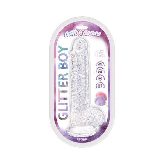 HOTT PRODUCTS - COTTON CANDY GLITTER BOY JELLY GLITTER DILDO 6.5 IN. CLEAR