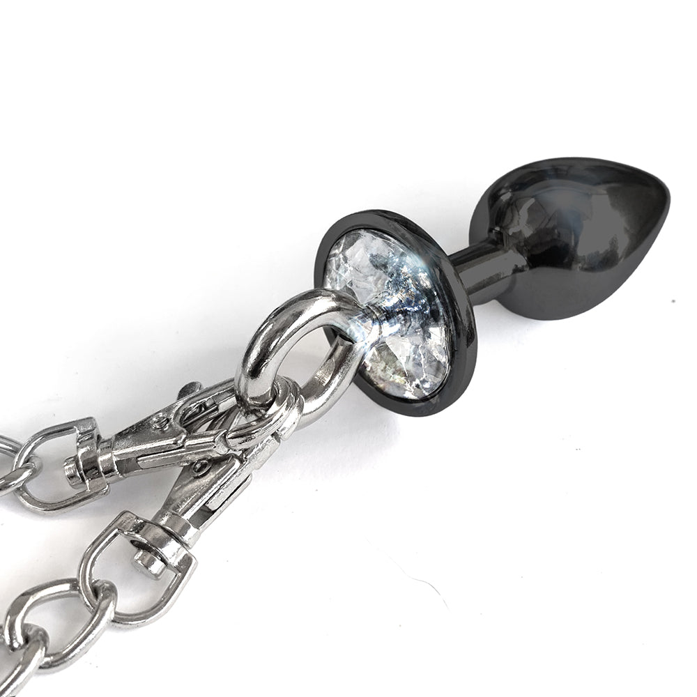 NOVEDADES GLOBALES - PLUG ANAL METÁLICO NIXIE Y JUEGO DE ESPOSAS DE PELO TALLA M NEGRO