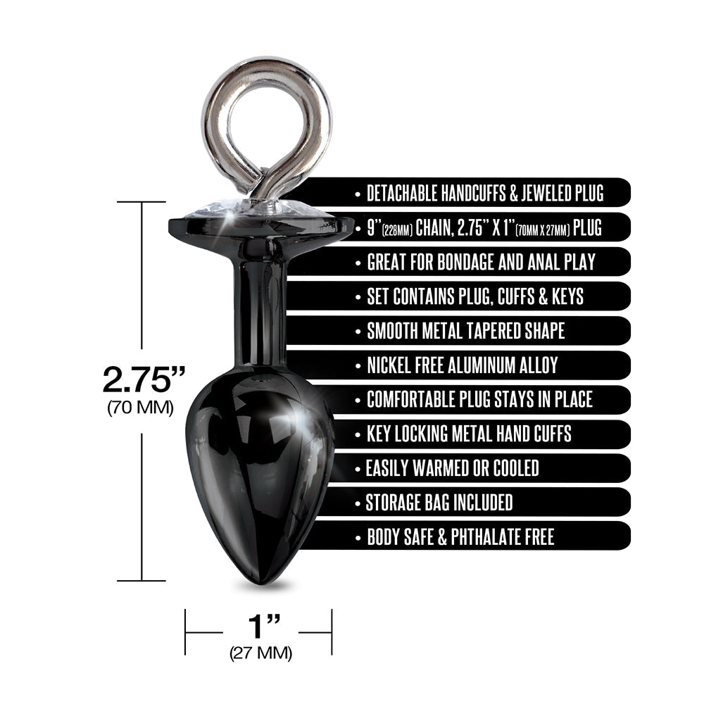 GLOBAL NOVELTIES - NIXIE METAL BUTT PLUG & FURRY HANDCUFF SET MEDIUM BLACK
