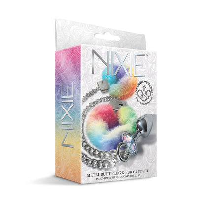 GLOBAL NOVELTIES - NIXIE METAL BUTT PLUG & FURRY HANDCUFF SET MEDIUM UNICORN
