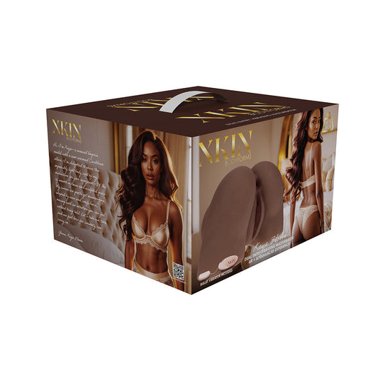 SHOTS - XKIN BODYFORMS KAYA BLOOM DUAL ENTRY VIBRATING MASTURBATOR BROWN