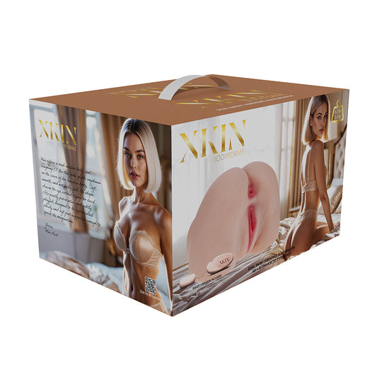 SHOTS - XKIN BODYFORMS MIA HART DUAL ENTRY VIBRATING MASTURBATOR BEIGE