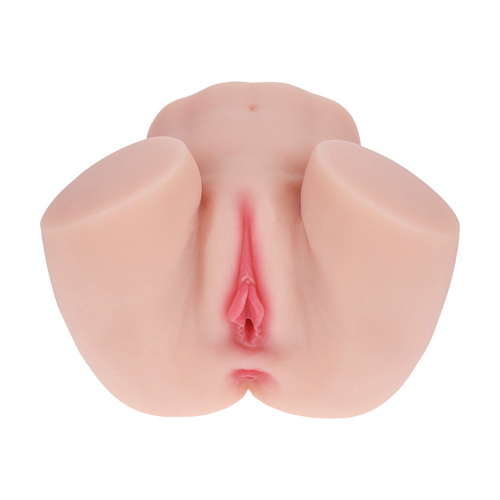 SHOTS - XKIN BODYFORMS MIA HART DUAL ENTRY VIBRATING MASTURBATOR BEIGE