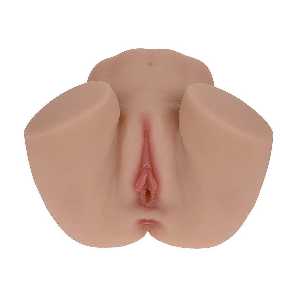 SHOTS - XKIN BODYFORMS NINA VALE DUAL ENTRY VIBRATING MASTURBATOR TAN
