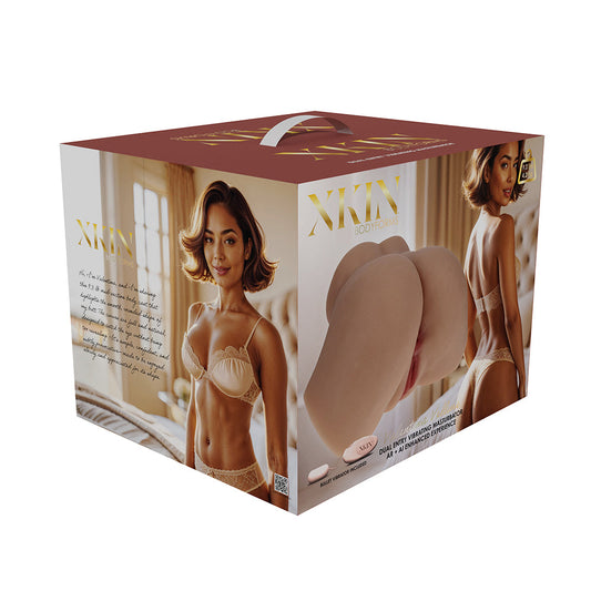 SHOTS - XKIN BODYFORMS VALENTINA VELLURE DUAL ENTRY VIBRATING MASTURBATOR TAN