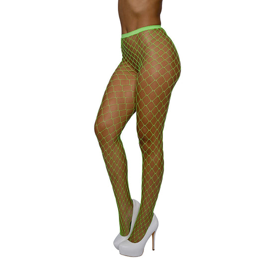 DREAMGIRL - HIGH-WAIST FENCE NET PANTYHOSE NEON LIME O/S