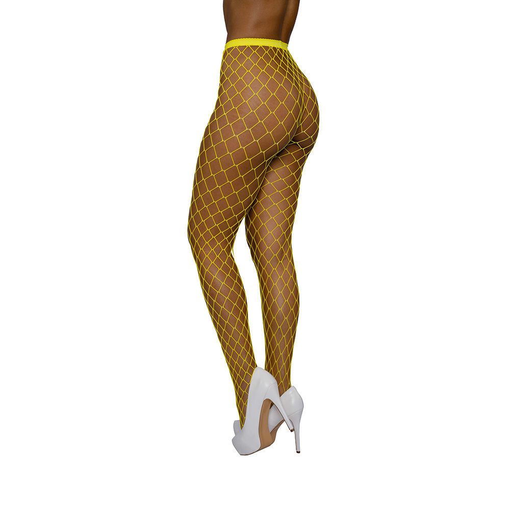DREAMGIRL - HIGH-WAIST FENCE NET PANTYHOSE YELLOW O/S