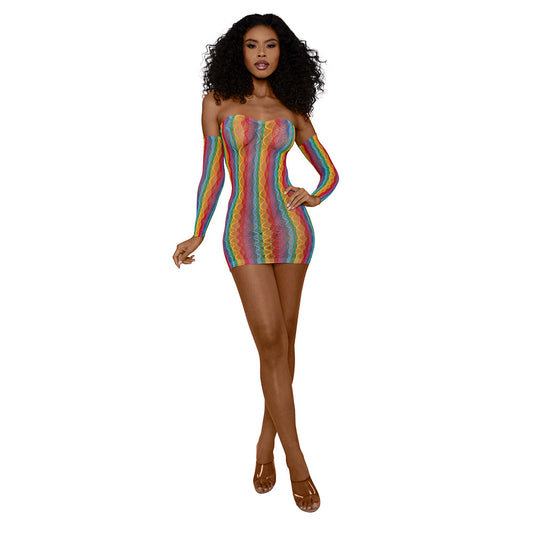 DREAMGIRL - RAINBOW MINI DRESS WITH ARM WARMERS O/S