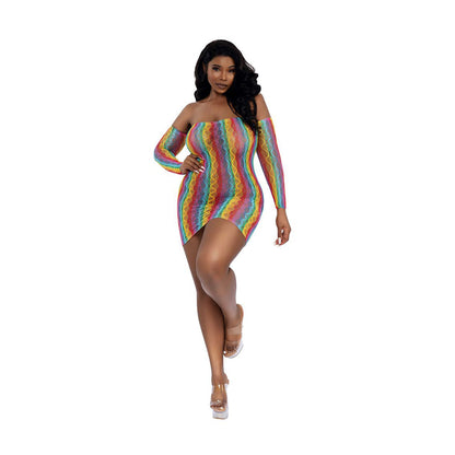 DREAMGIRL - RAINBOW MINI DRESS WITH ARM WARMERS QUEEN SIZE