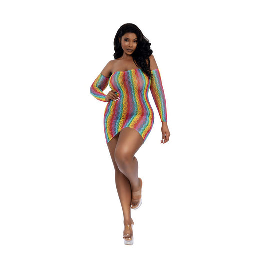 DREAMGIRL - RAINBOW MINI DRESS WITH ARM WARMERS QUEEN SIZE
