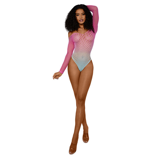 DREAMGIRL - OMBRE NET BODYSTOCKING TROPICAL SKY O/S