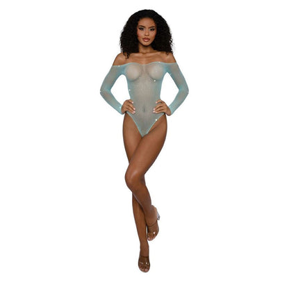 DREAMGIRL - RHINESTONE OFF SHOULDER BODYSTOCKING TEDDY AGATE O/S