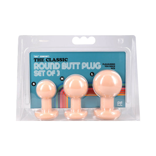 DOC JOHNSON - THE CLASSIC ROUND BUTT PLUG CREAM 3-PIECE SET