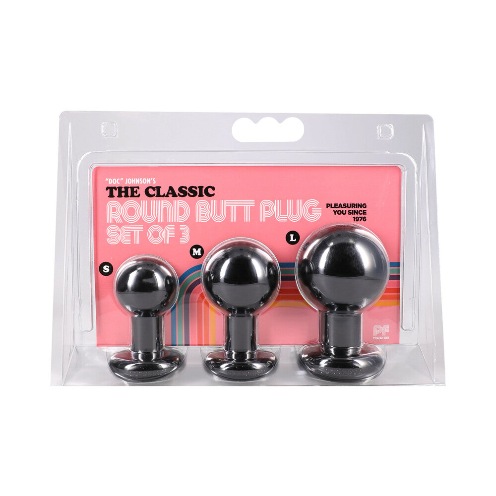 DOC JOHNSON - THE CLASSIC ROUND BUTT PLUG BLACK 3-PIECE SET