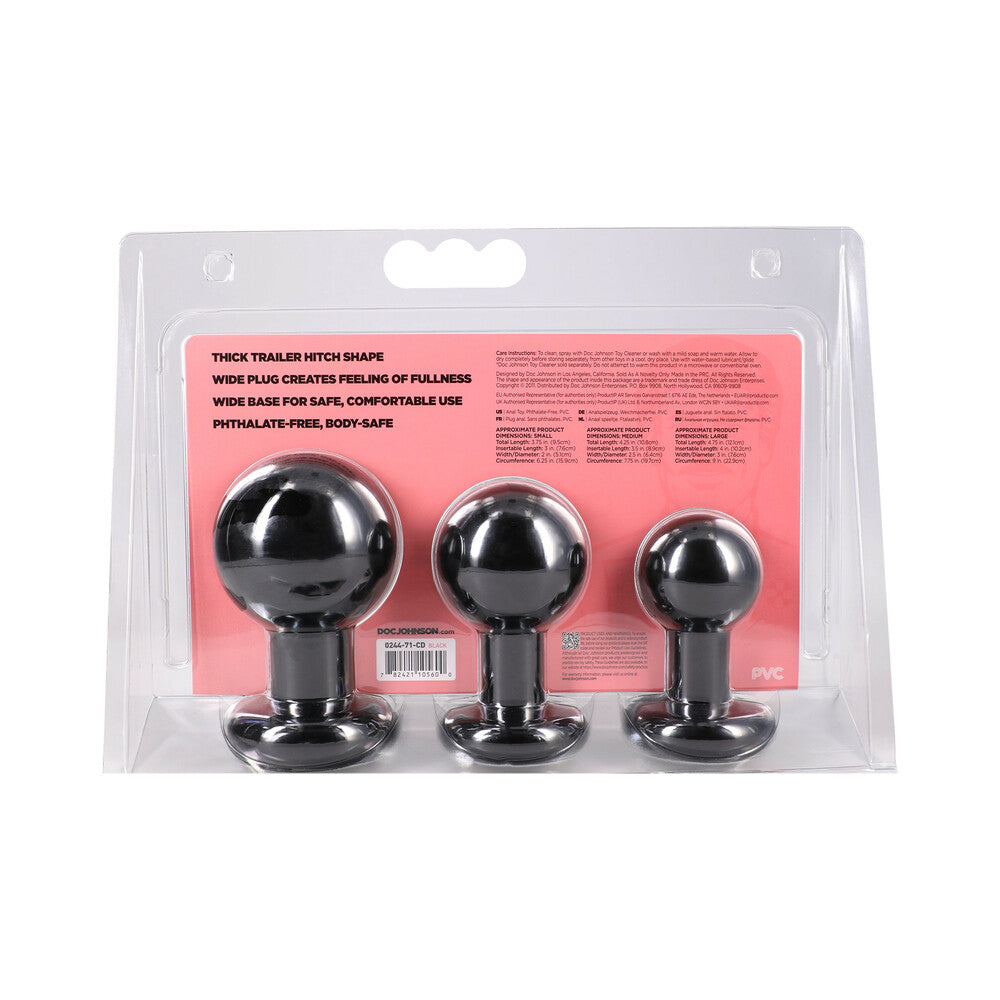DOC JOHNSON - THE CLASSIC ROUND BUTT PLUG BLACK 3-PIECE SET