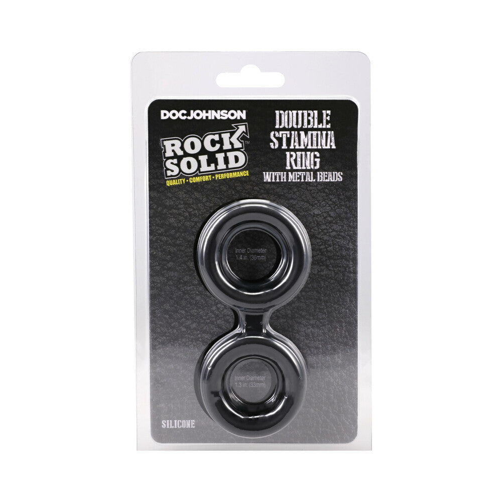 ROCK SOLID - SILICONE DOUBLE STAMINA RING WITH METAL BEADS BLACK