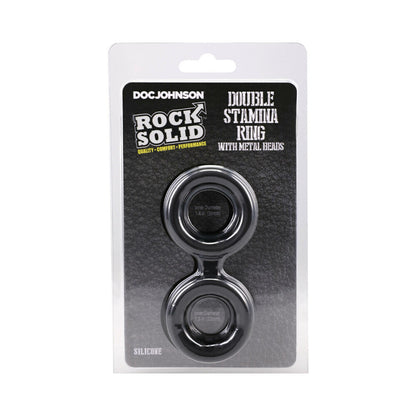 ROCK SOLID - SILICONE DOUBLE STAMINA RING WITH METAL BEADS BLACK