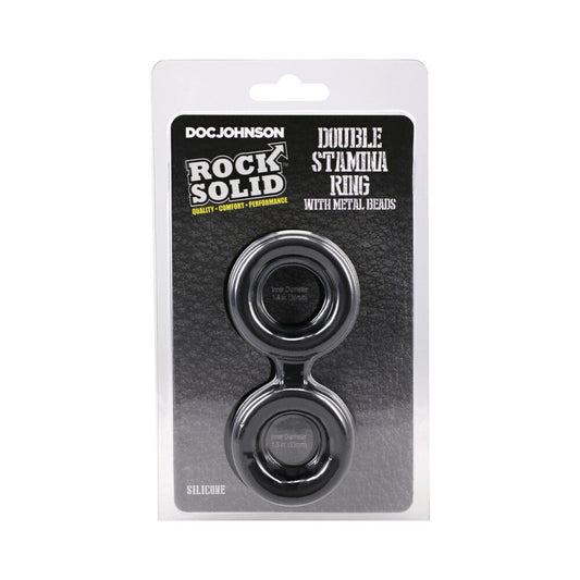 ROCK SOLID - SILICONE DOUBLE STAMINA RING WITH METAL BEADS BLACK
