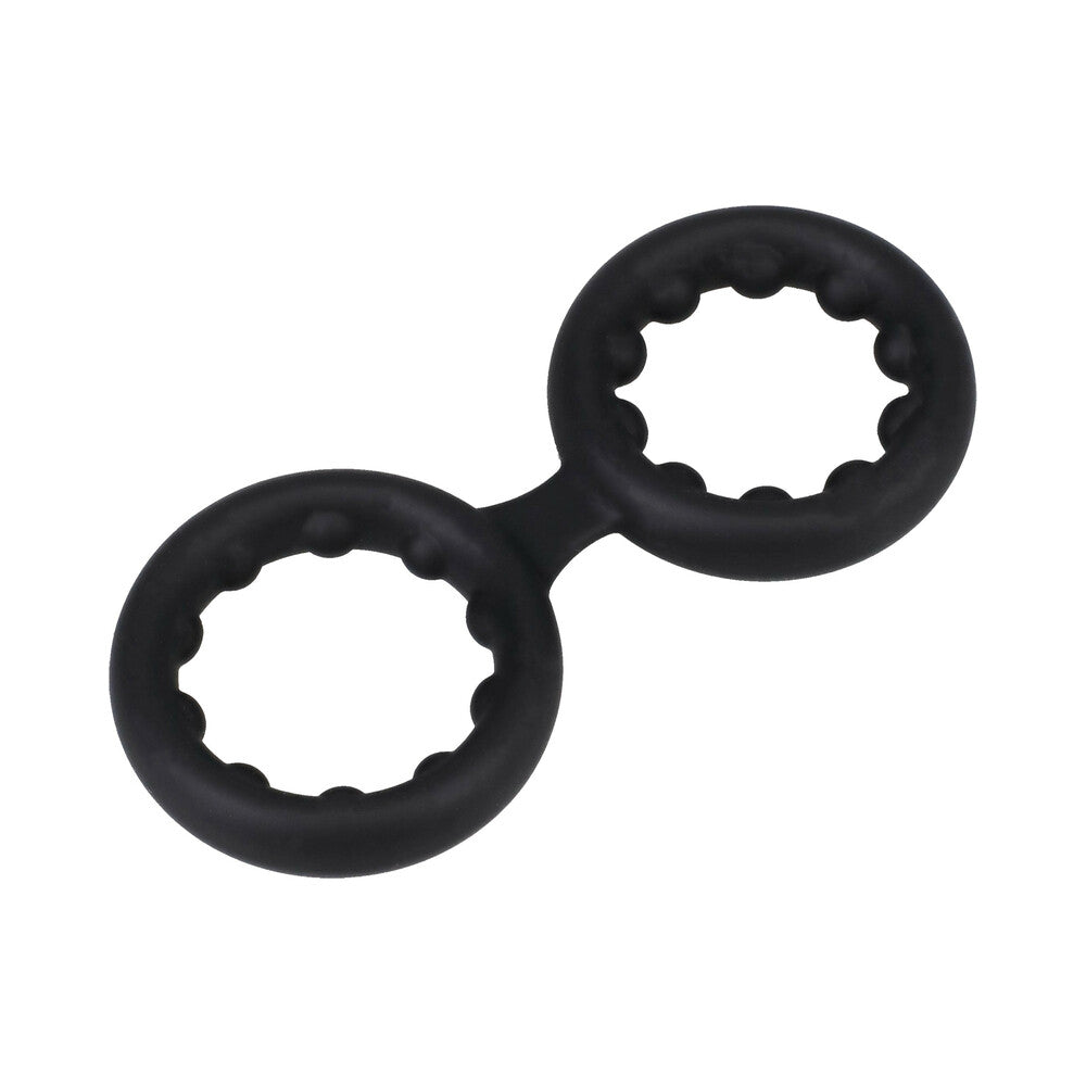 ROCK SOLID - SILICONE DOUBLE STAMINA RING WITH METAL BEADS BLACK