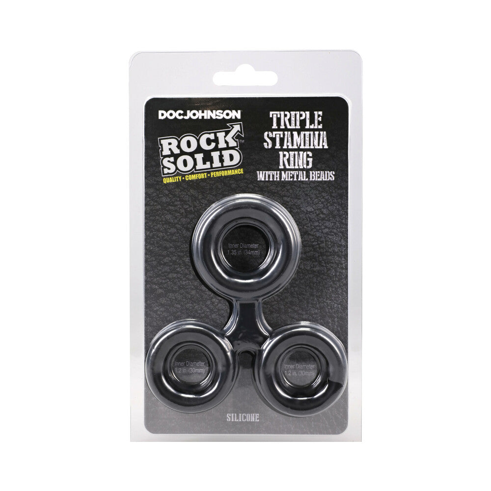 ROCK SOLID - SILICONE TRIPLE STAMINA RING WITH METAL BEADS BLACK